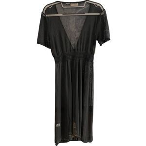 Smoke X Mirrors Anthropologie  Womens Black Deep V Neck mesh Midi Dress Size Lar